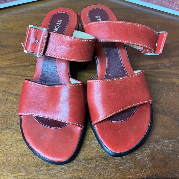 Stonefly Red Leather Slip On Heeled Summer Sandals - Picture 4 of 15